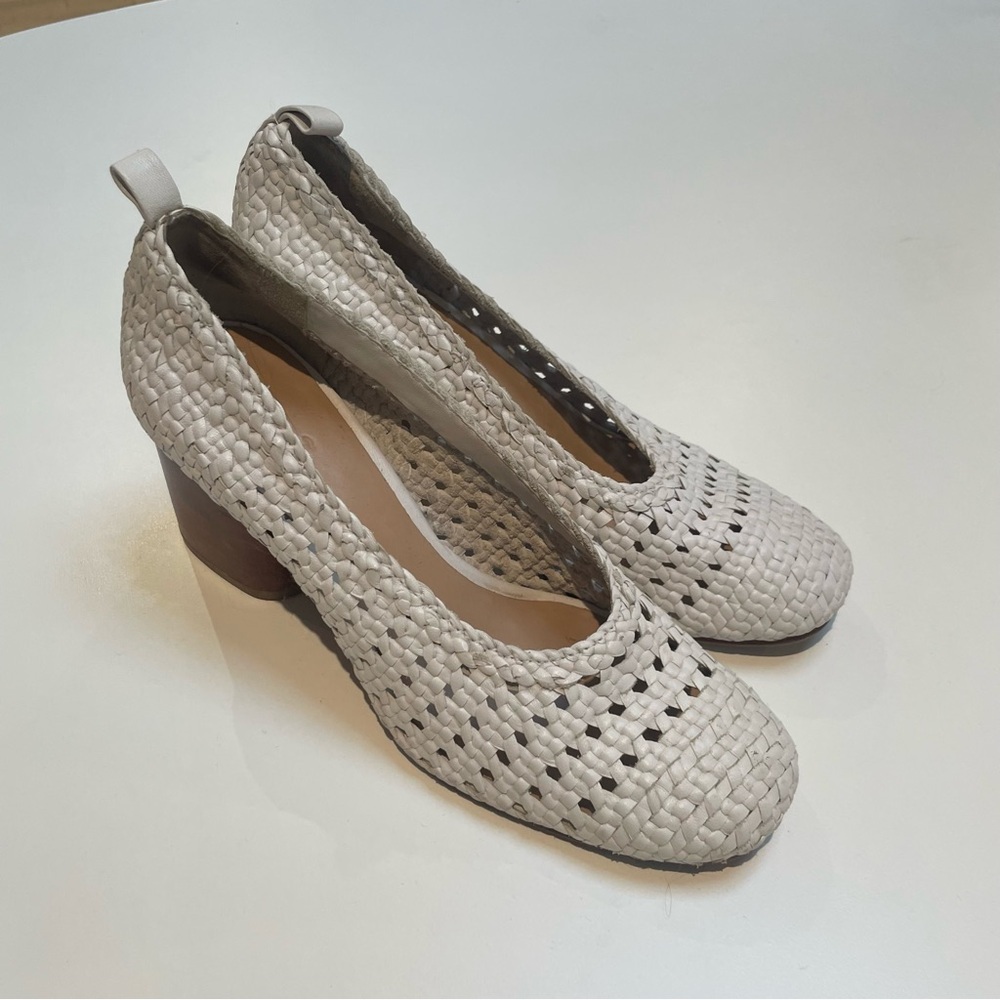 COS white leather Woven Block Heels